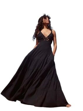 FREE PEOPLE Free-Est Auralie Maxi Dress Long Tiered Cotton
